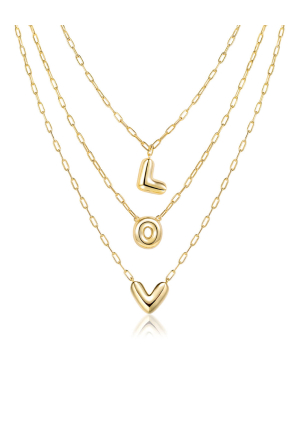 Custom Bubble Letter 3 Layered Chain Necklace 