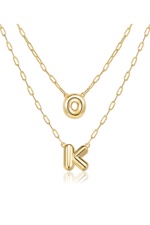 Custom Bubble Letter Layered Initial Necklace For Women