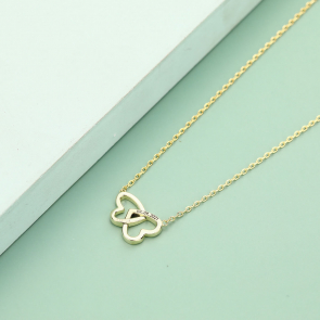 14K Engravable Double Heart Chain Necklace For Her