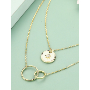 Engravable Mini Duet Circle Layered Necklace Gold