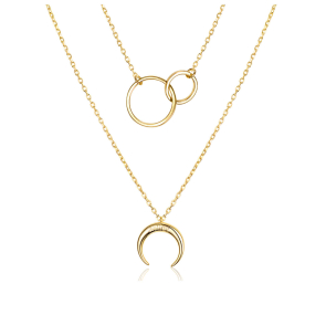 Women's Engravable Interlocked Circles Layered Necklace Set 