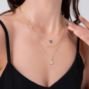 14K Gold Custom Engravable Lock Layered Necklace Set for Women