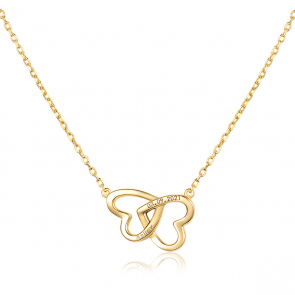 14K Engravable Double Heart Chain Necklace For Her