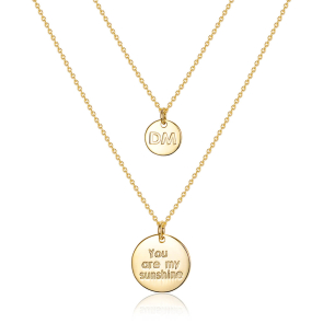 14K Gold Plated Engravable Disc Double Strand Layered Necklace Set