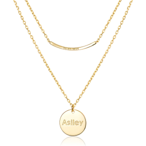 Engravable Smiley Layered Necklace Set For Women