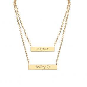 14K Gold Double Bar Engraved Layered Necklace