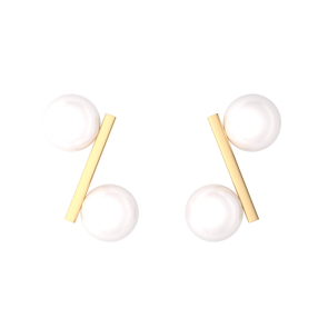 Double Pearl Earrings Stud Gold