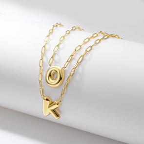 Custom Bubble Letter Layered Initial Necklace For Women