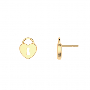 Gold Heart Lock Charm Stud Earrings