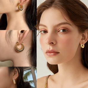 Hollow crescent moon earrings plated with 14K gold