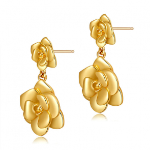 Rose design earrings silver plated with 14K gold