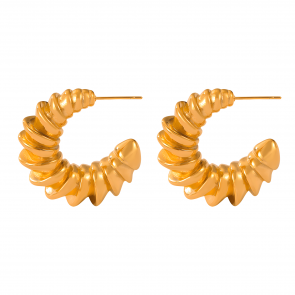 Simple corrugated semicircle C hoop earrings