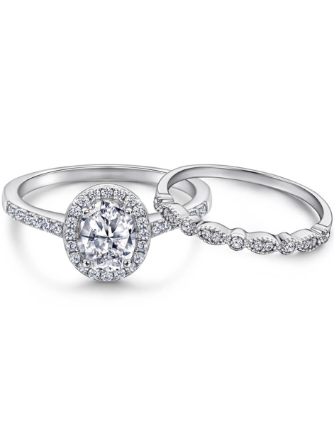 Oval Cut Moissanite 3PC Ring Set