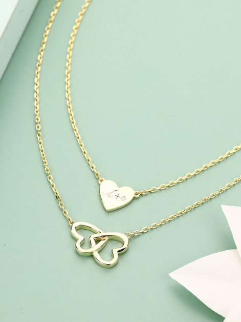 Asiley Custom Double Heart 2 Layered Necklace