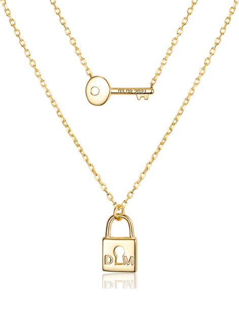 Key And Lock Custom Engraved Simple Dainty Layered Necklace Set