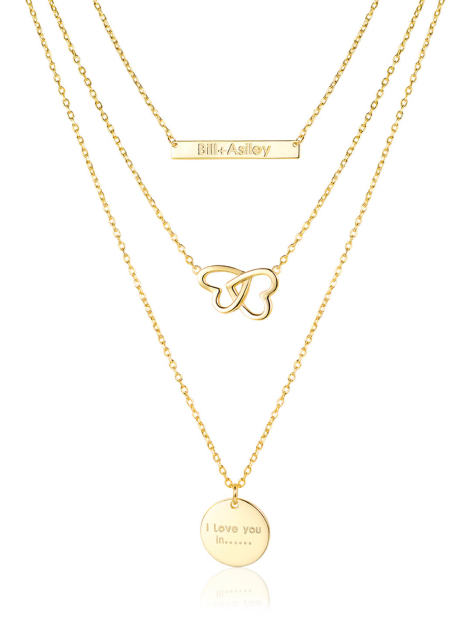 Asiley Custom Engravable 3 Layered Necklace Set