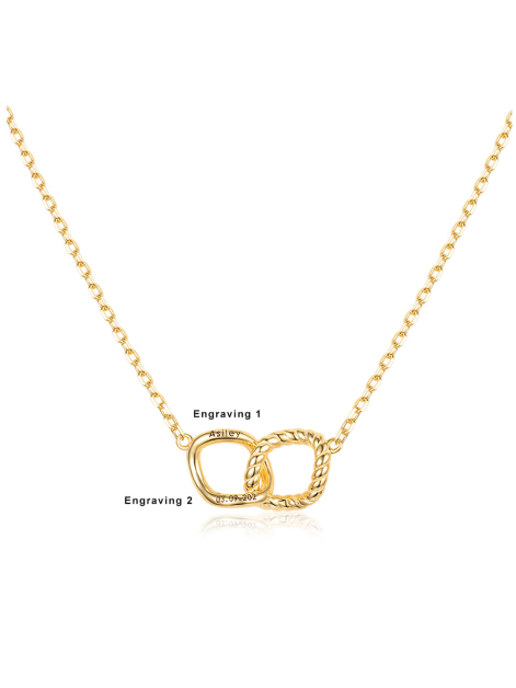 Custom Engraved Double Ring Chain Necklace Gold