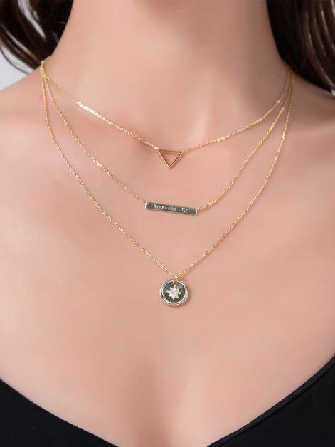 Custom Engravable Dainty Three Layered Choker Necklace Gold
