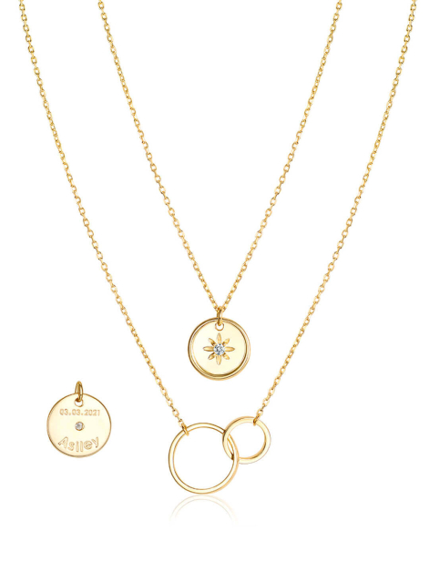 Engravable Mini Duet Circle Layered Necklace Gold