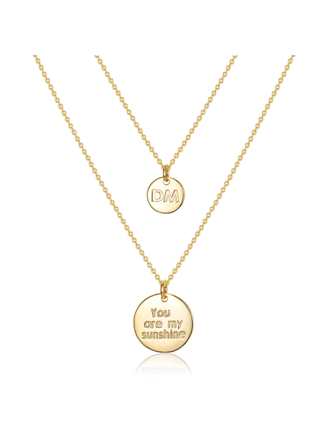 14K Gold Plated Engravable Disc Double Strand Layered Necklace Set