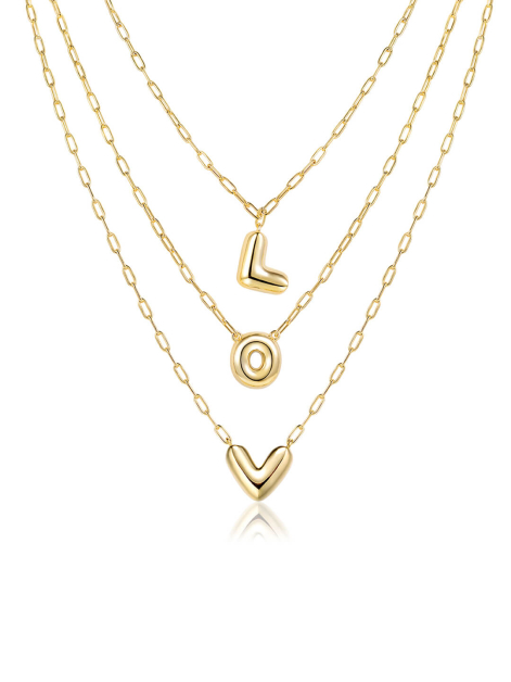 Custom Bubble Letter 3 Layered Chain Necklace 