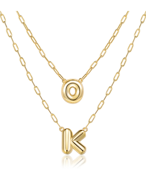 Custom Bubble Letter Layered Initial Necklace For Women