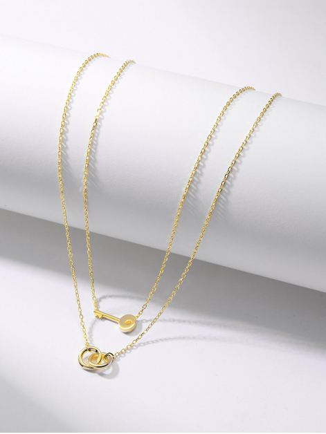Asiley Key and Double Ring Forever Layered Necklace Set