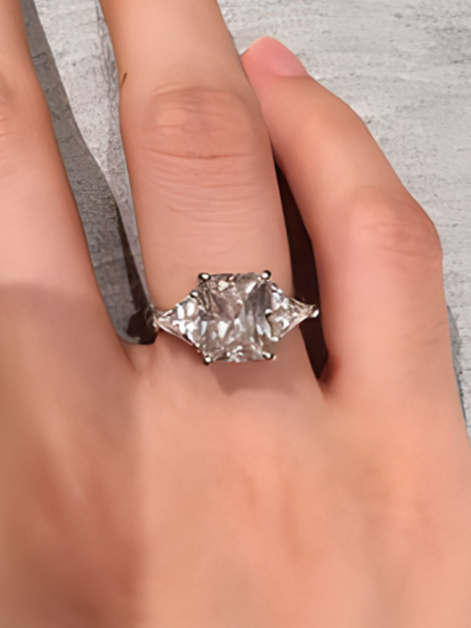 Three Stone Moissanite Ring In Sterling Silver