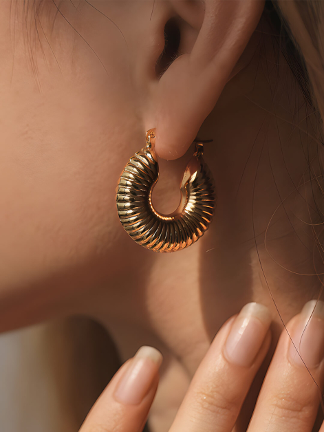 Gold Snail Textured Hoops Earrings