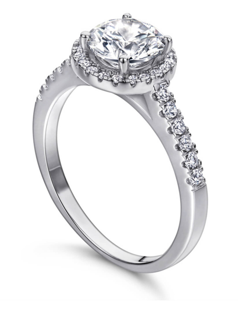 Halo Round Cut Moissanite Ring In Sterling Silver