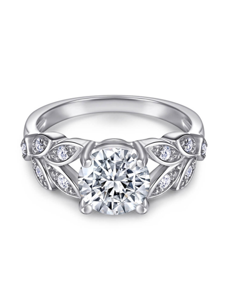 Round Cut Moissanite Ring In Sterling Silver