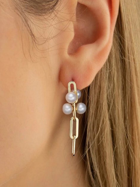 Paperclip Chain Pearl Earrings