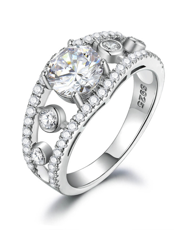 Round Moissanite Ring In Sterling Silver