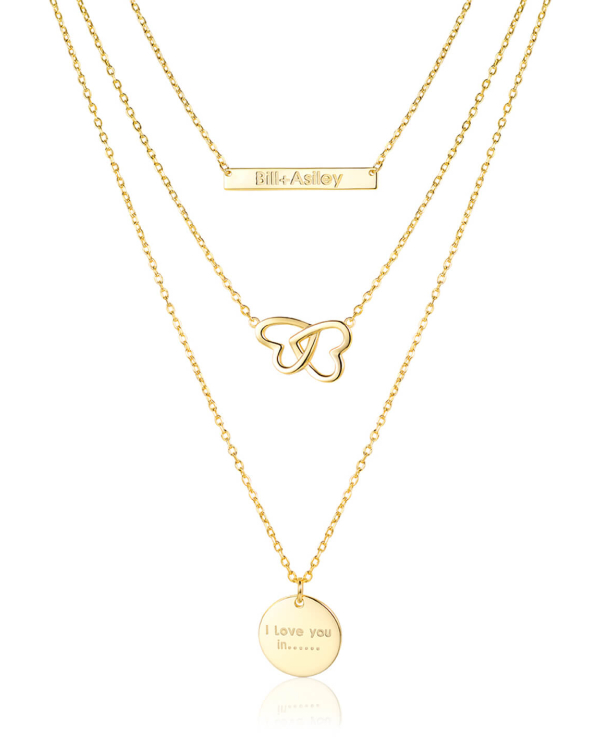 Asiley Custom Engravable 3 Layered Necklace Set
