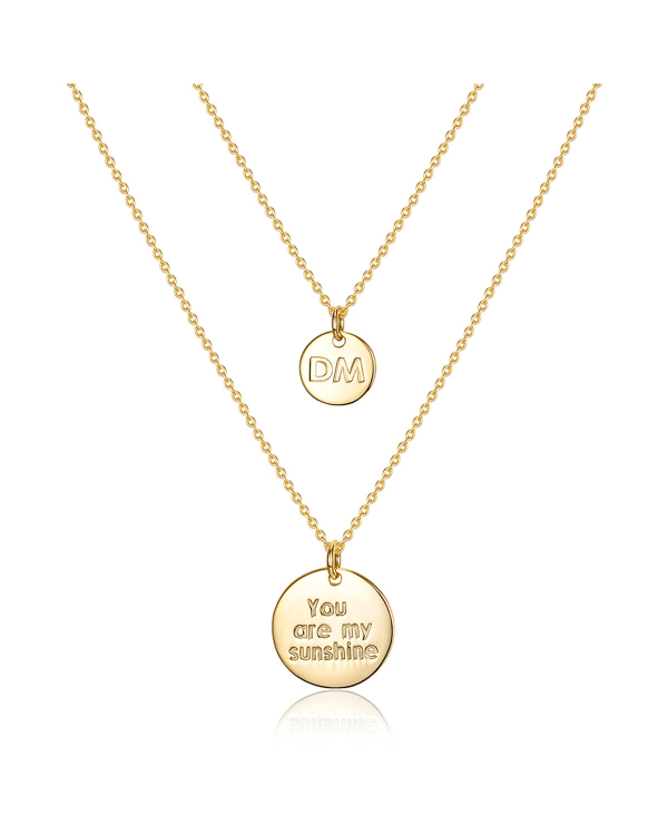 14K Gold Plated Engravable Disc Double Strand Layered Necklace Set