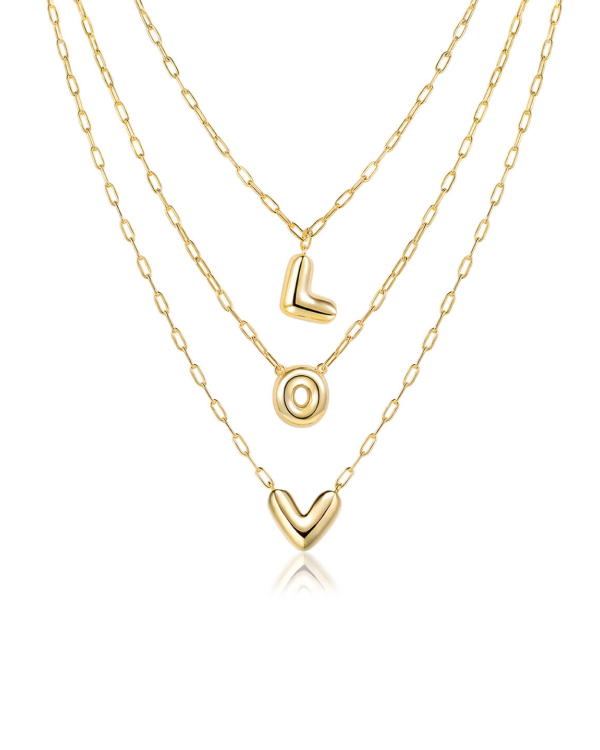 Custom Bubble Letter 3 Layered Chain Necklace 