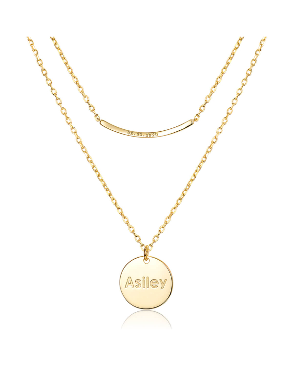 Engravable Smiley Layered Necklace Set For Women