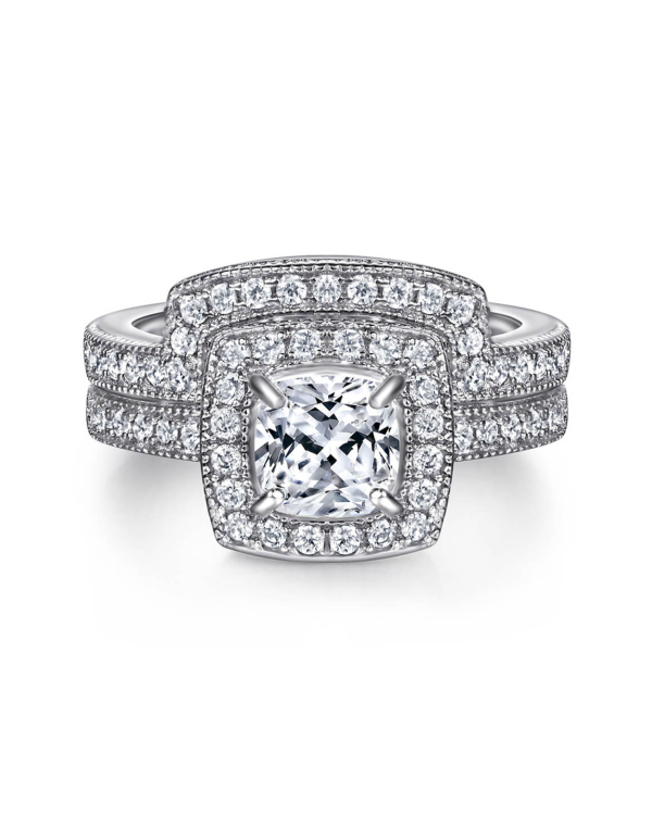 Halo Cushion Cut Moissanite Bridal Set