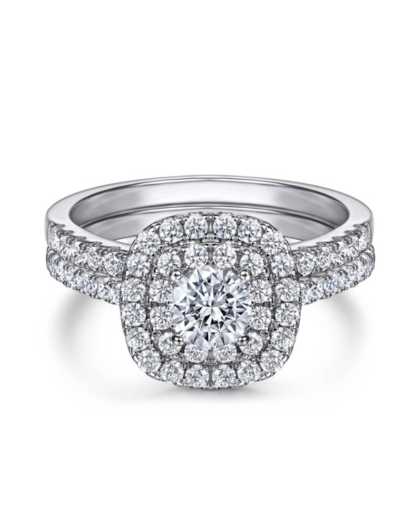 Halo Round Cut Moissanite Ring Set