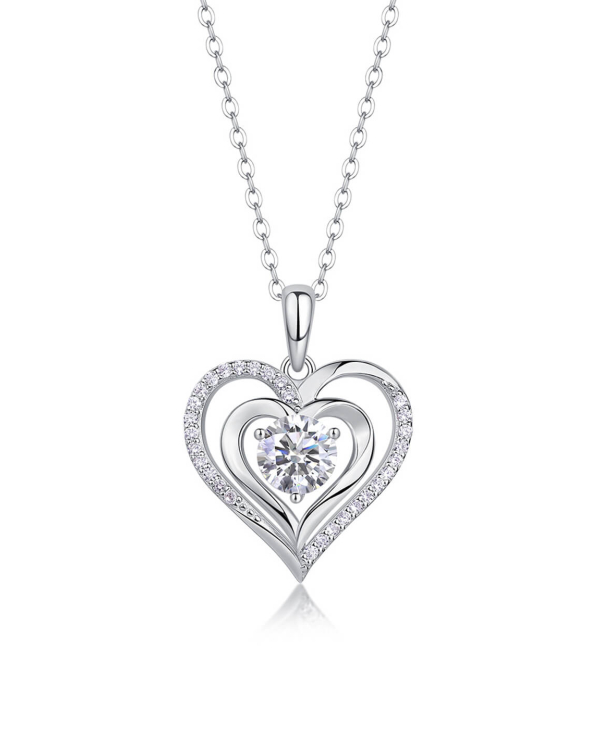 Heart Moissanite Pendant Necklace in 925 Sterling Silver