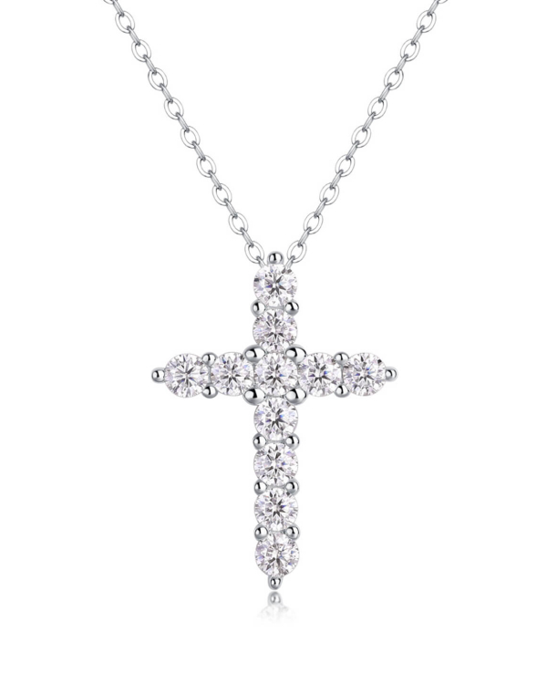 Moissanite Cross Pendant Necklace in 925 Sterling Silver