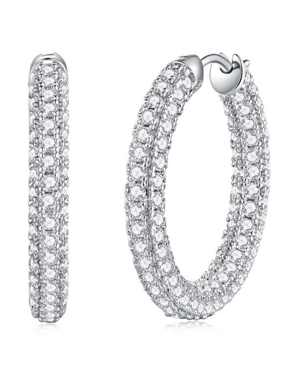 5.2CT Moissanite Pave Setting Sterling Silver Hoop Earrings For Women