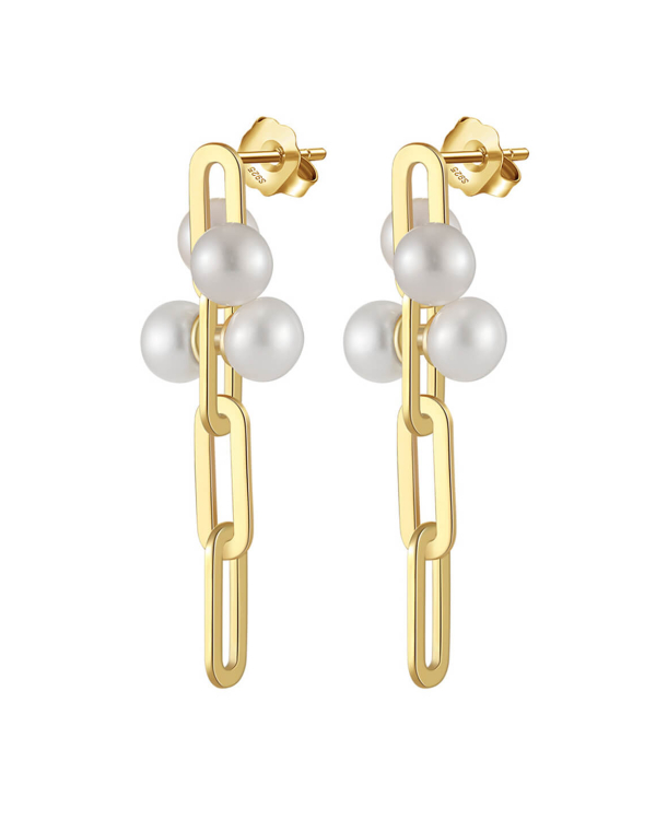 Paperclip Chain Pearl Earrings