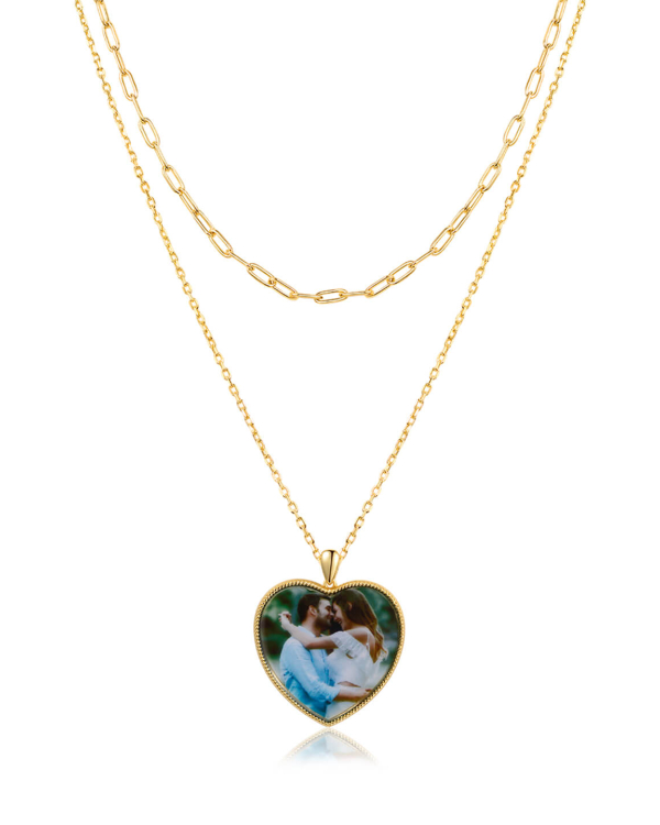 Personalized Heart Shaped Picture Multilayer Necklace