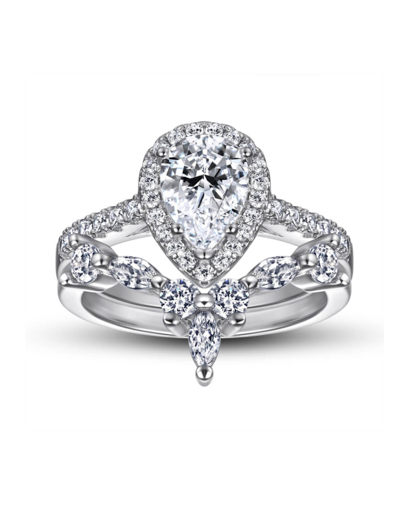 Pear Cut Moissanite Wedding Set In Sterling Silver