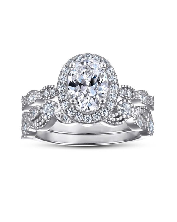 Halo Oval Cut Moissanite Engagement Ring Set