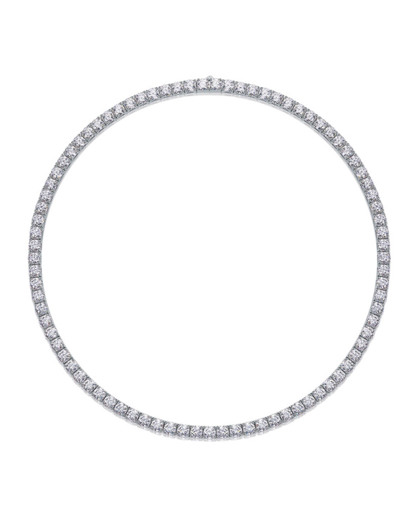 Round Cut Moissanite Tennis Necklace For Women In Sterling Silver