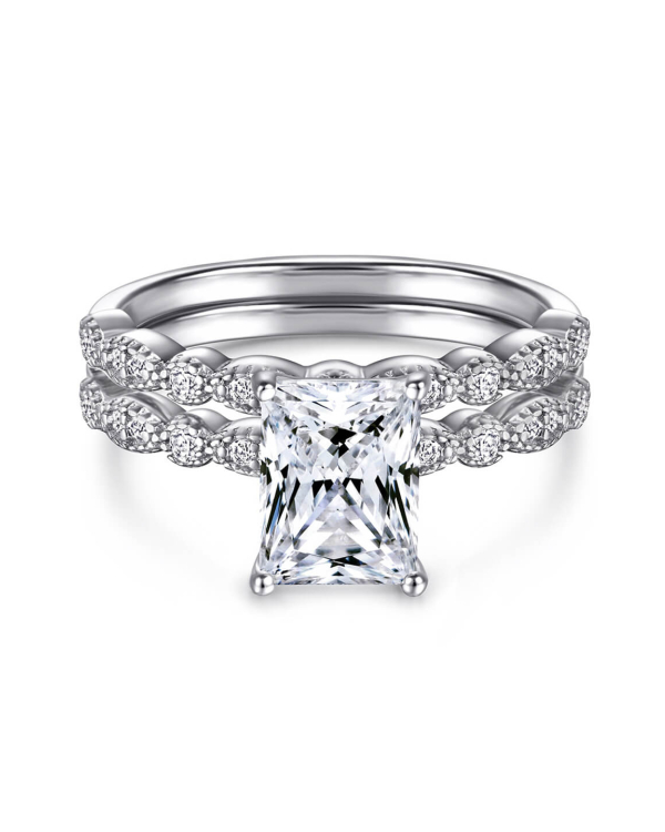 Radiant Cut Moissanite Ring Set For Women