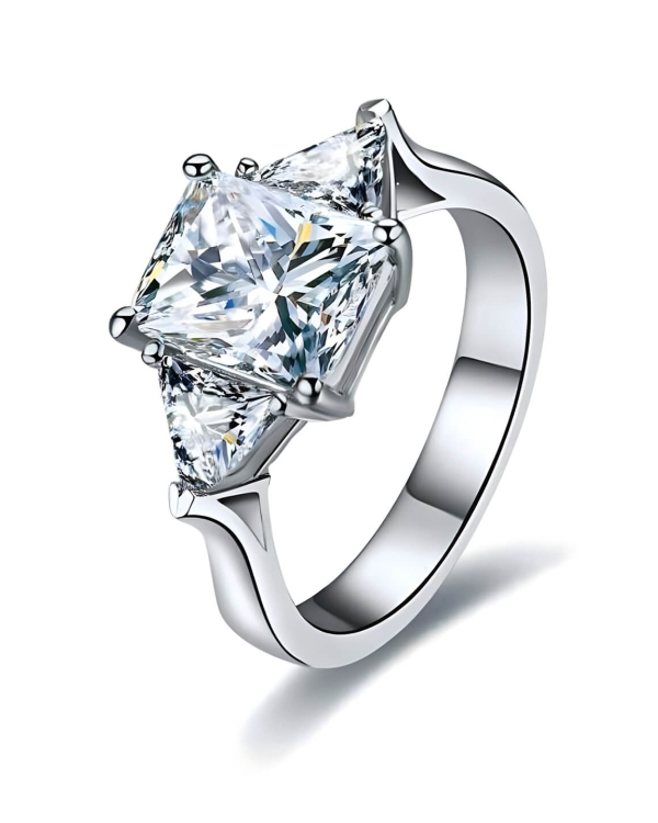 Three Stone Moissanite Ring In Sterling Silver
