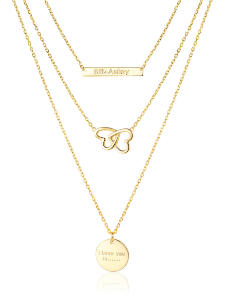 Asiley Custom Engravable 3 Layered Necklace Set